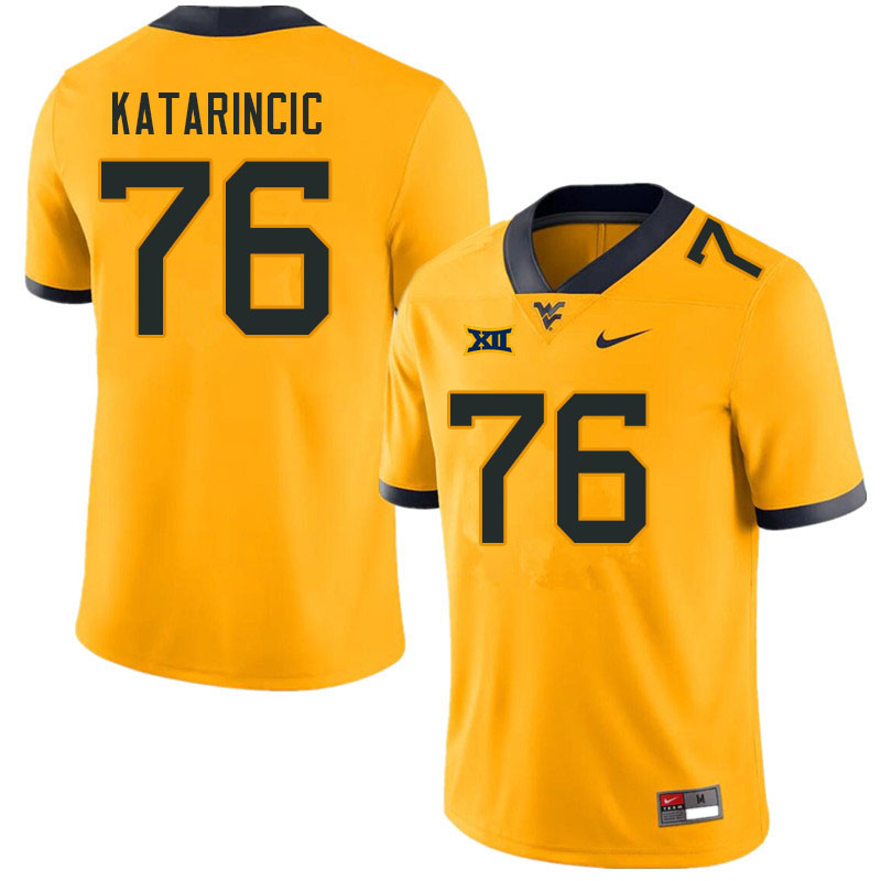 Men #76 Charlie Katarincic West Virginia Mountaineers College Football Jerseys Sale-Gold - Click Image to Close